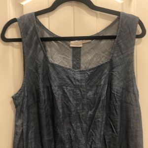 Chambray (light denim) sleeveless dress with sweetheart neckline and button back